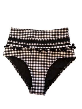 COCOSHIP High Waist Gingham Black With Pompoms Bikini Bottom Swimwear Size 6